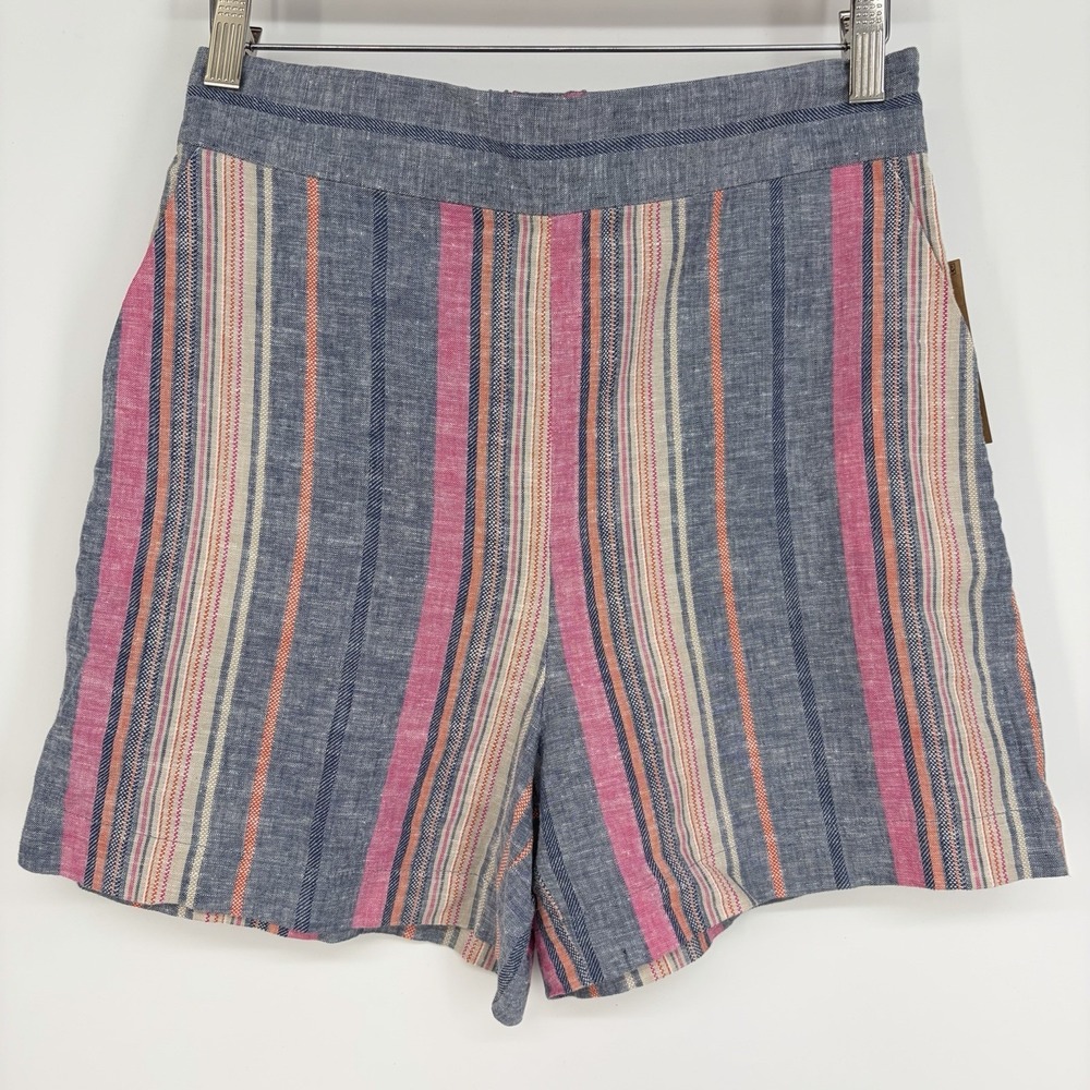 Cremieux Womens Linen Blend Shorts S Striped Preppy Beach Summer Resortwear Boho